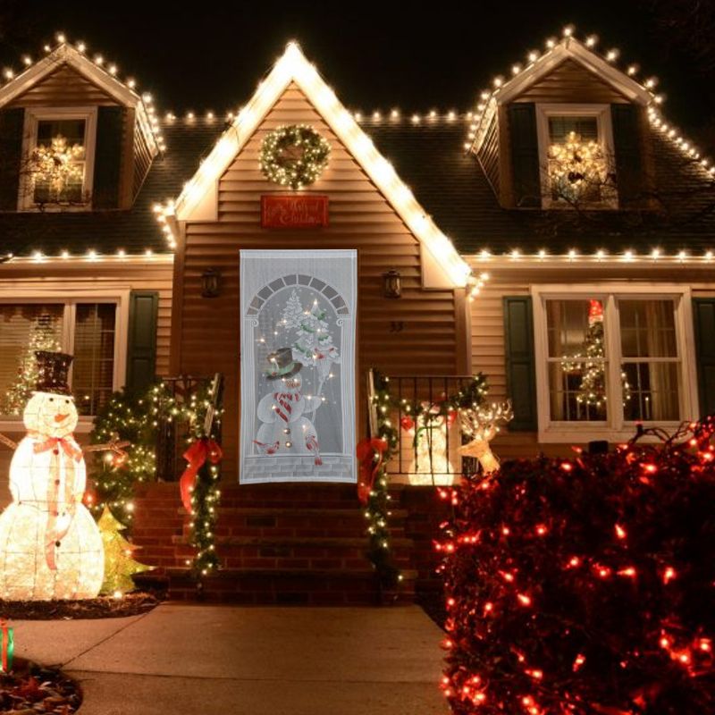 40x84 Tommer Christmas Snowman Hvit Blondevindusgardin Med Led-streng