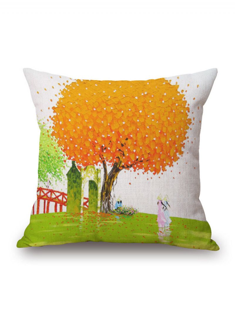 45x45cm Creative Tree Oljemaling Dekorativt Putetrekk Home Decor For Sofa Car