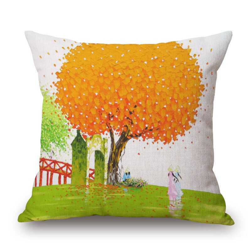 45x45cm Creative Tree Oljemaling Dekorativt Putetrekk Home Decor For Sofa Car