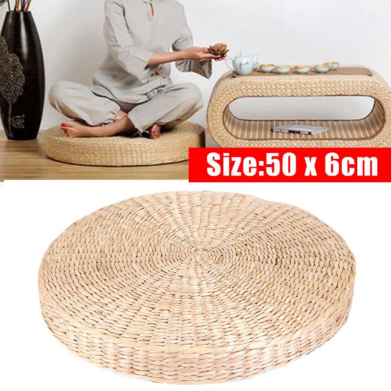 50 X 6 cm Tykk Rund Puff Tatami Naturlig Halm Meditasjonsmatte Pute Gulv Yoga Wicker Mat