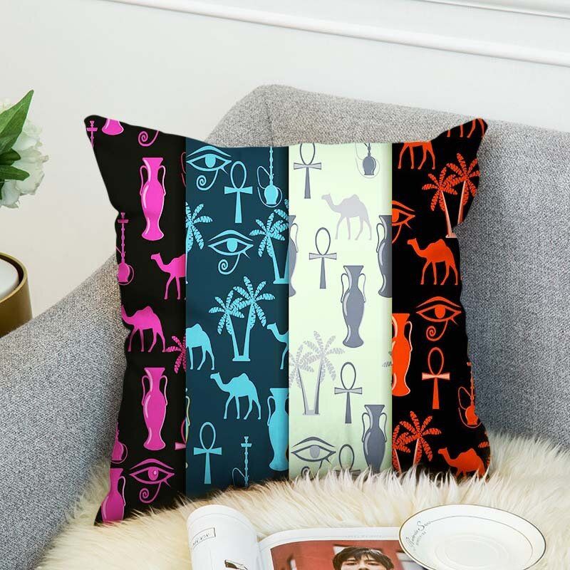 Ab Sided Vintage Egyptisk Stil Plysj Bomull Putetrekk Hjem Sofa Dekor