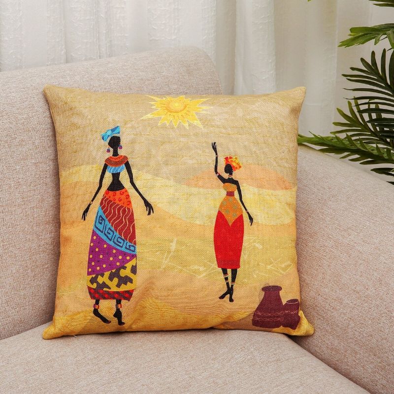 Afrika Indisk Folkestil Trykk Lin Putetrekk Hjem Sofa Art Decor Sete