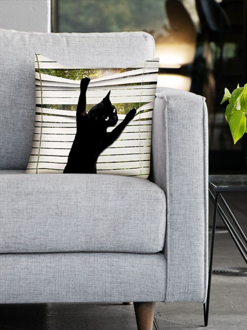 Black Cat Pattern Lin Putetrekk Hjemmesofa Art Decor