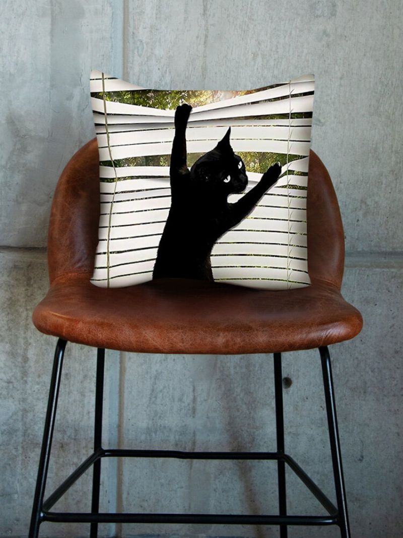 Black Cat Pattern Lin Putetrekk Hjemmesofa Art Decor