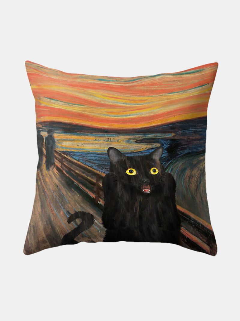 Black Cat Pattern Lin Putetrekk Hjemmesofa Art Decor