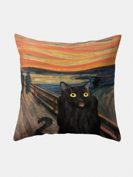 Black Cat Pattern Lin Putetrekk Hjemmesofa Art Decor