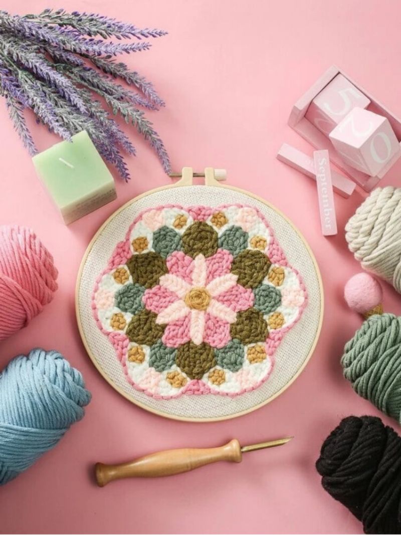 Blomster Diy Mønster Russisk Poking Broderi Kit Materiale Pakke Punch Nål Hoops Cloth