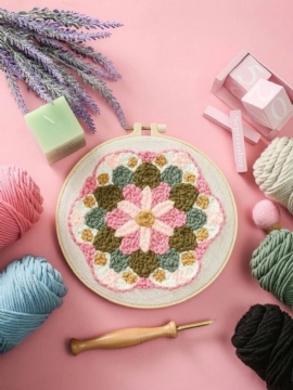 Blomster Diy Mønster Russisk Poking Broderi Kit Materiale Pakke Punch Nål Hoops Cloth