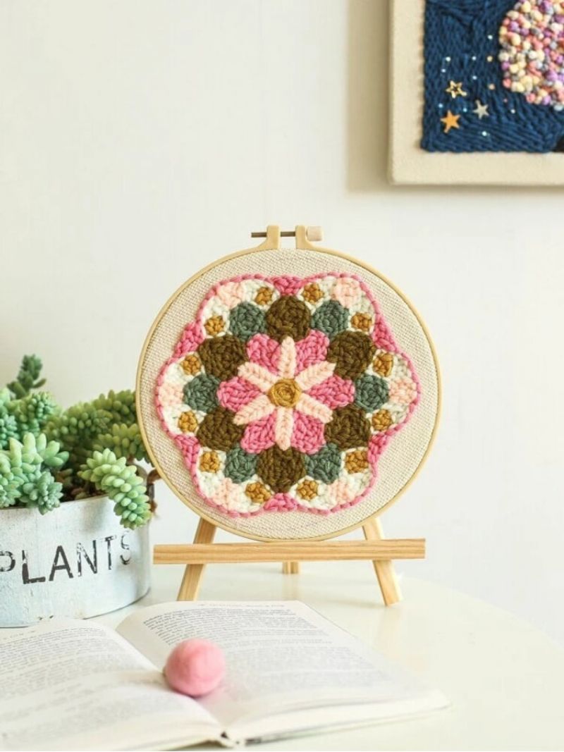 Blomster Diy Mønster Russisk Poking Broderi Kit Materiale Pakke Punch Nål Hoops Cloth