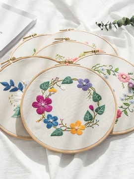 Blomstertrykt Diy-broderisett Linstoffsett Håndlaget Kitting Nybegynnerhåndarbeidssett