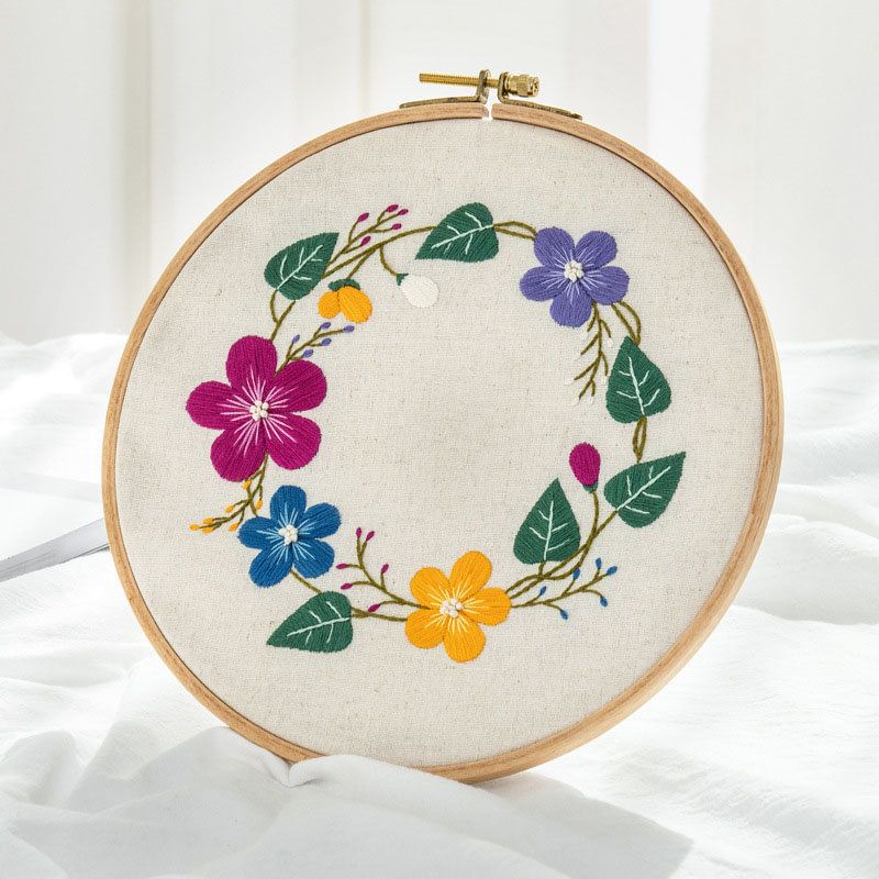 Blomstertrykt Diy-broderisett Linstoffsett Håndlaget Kitting Nybegynnerhåndarbeidssett