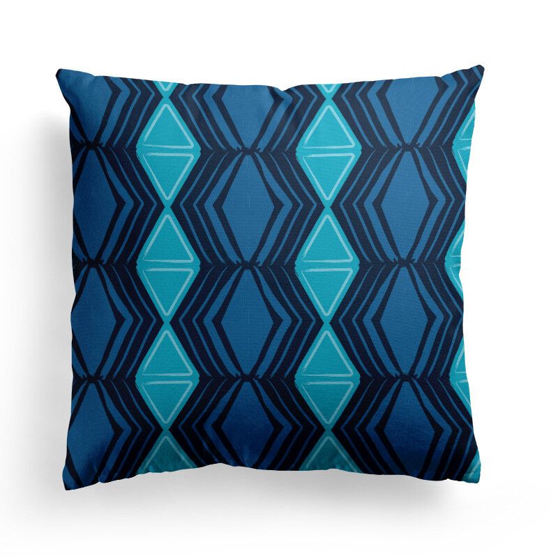 Blue Geometric Strips Plaids Putetrekk Nordic Line Waves Sofa