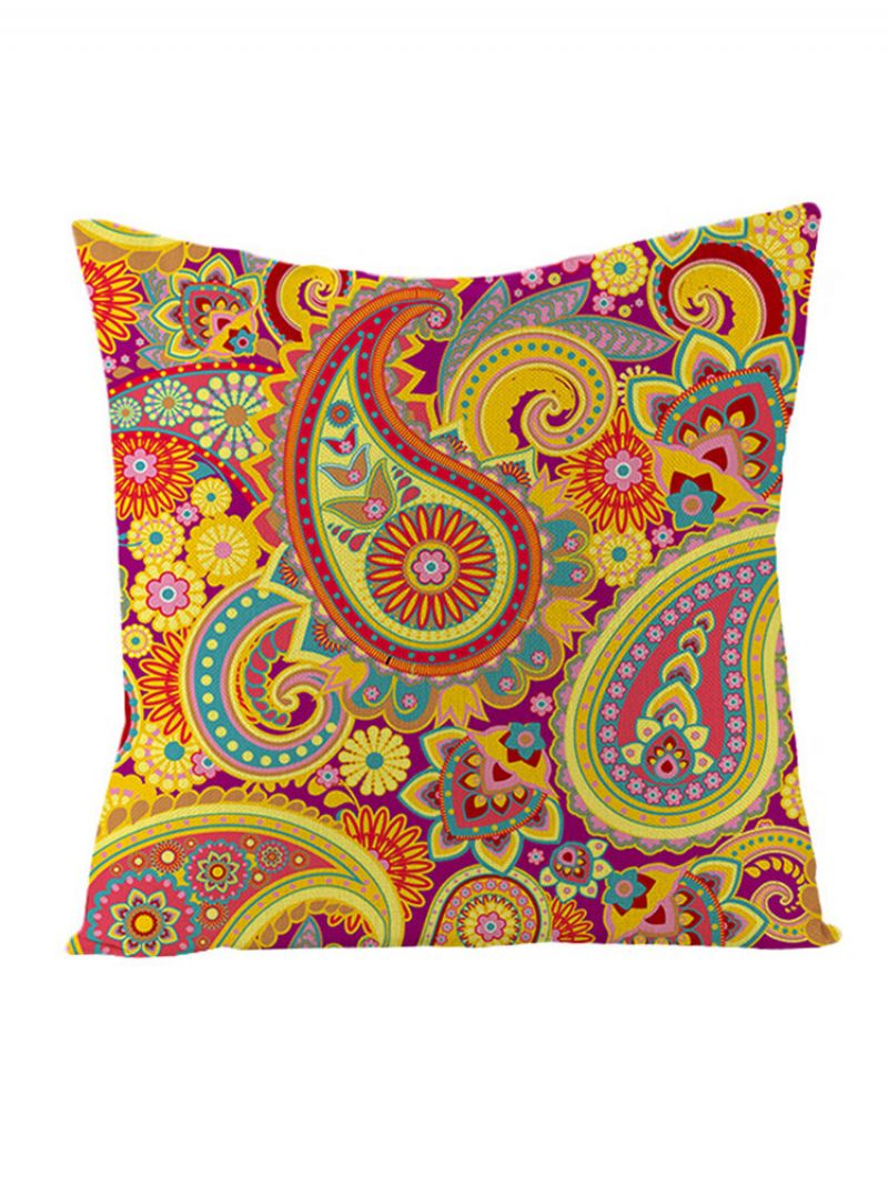 Bohemian Mandala Folk Geometrisk Stil Lin Putetrekk Hjemmesofa Kunst Dekor