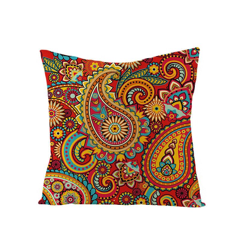 Bohemian Mandala Folk Geometrisk Stil Lin Putetrekk Hjemmesofa Kunst Dekor