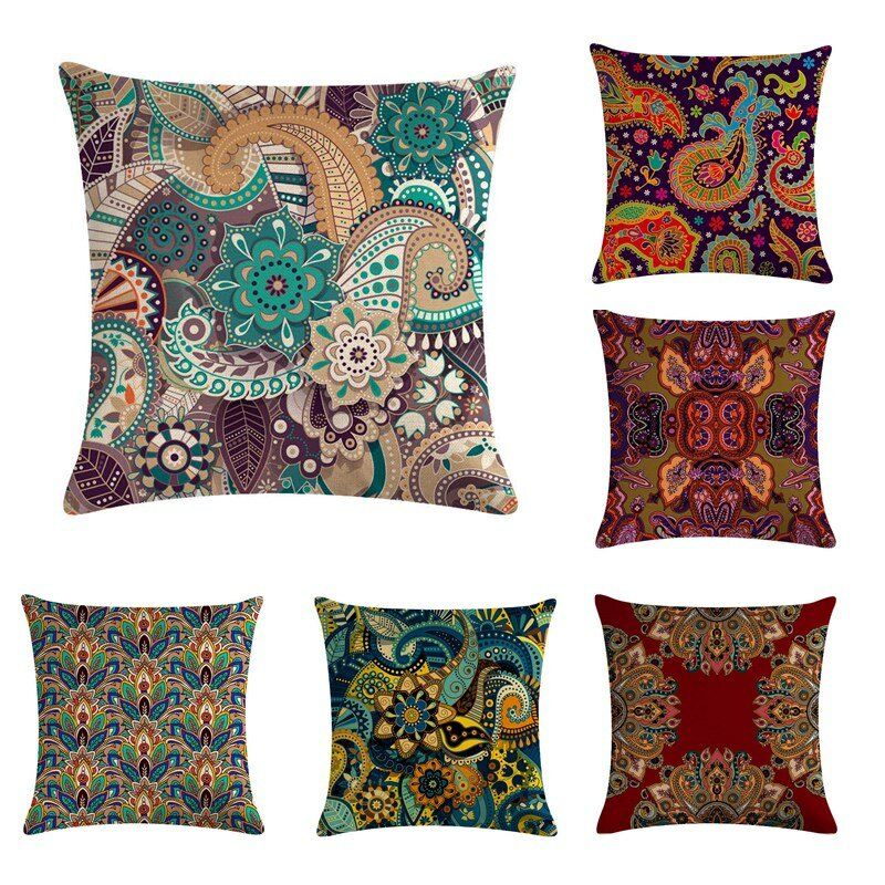 Bohemian Putetrekk Creative Printed Lin Bomulls Hjemmesofa Dekor