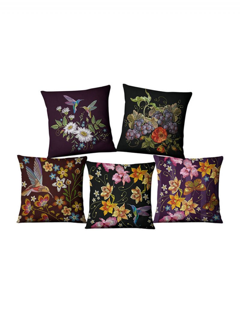 Broderi Blomster Og Fugler Lin Putetrekk Hjem Stoff Sofa