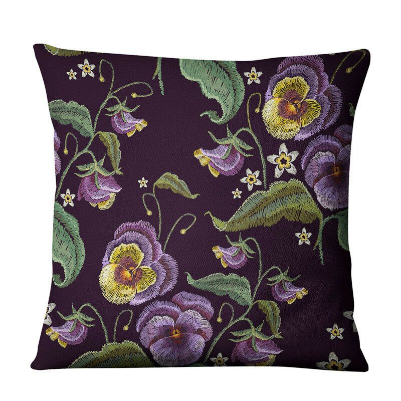 Broderi Blomster Og Fugler Lin Putetrekk Hjem Stoff Sofa