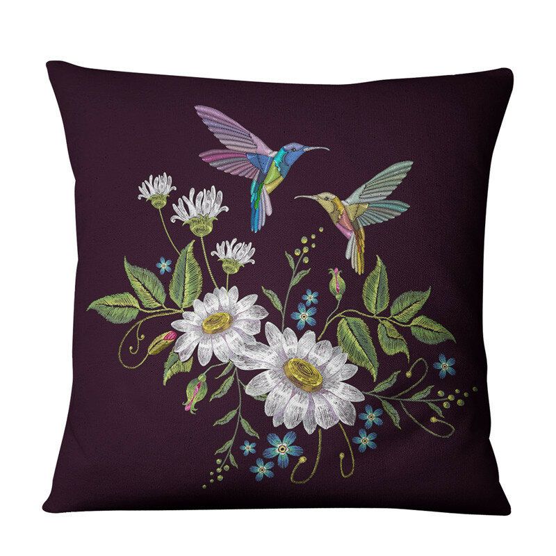 Broderi Blomster Og Fugler Lin Putetrekk Hjem Stoff Sofa