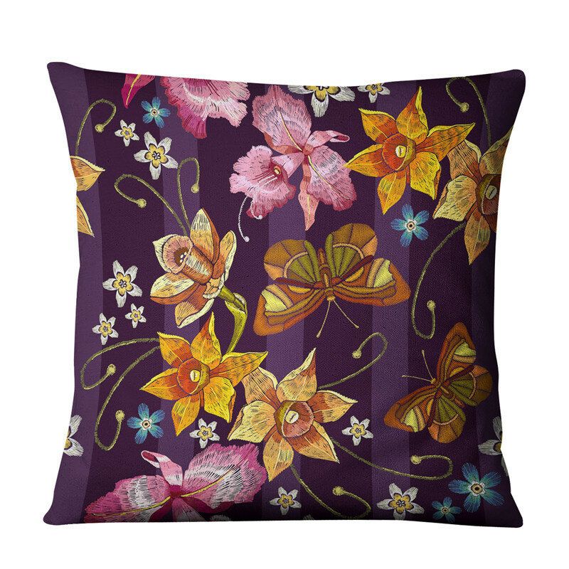 Broderi Blomster Og Fugler Lin Putetrekk Hjem Stoff Sofa