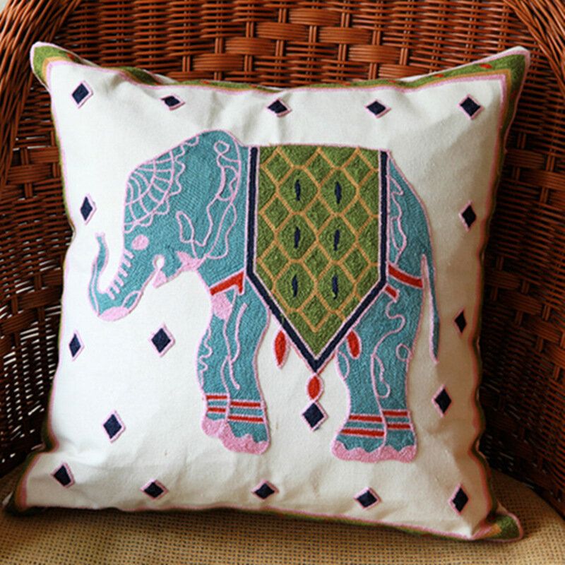 Broderi Indisk Elefant Putetrekk Dekorativt Firkantet 45*45 cm