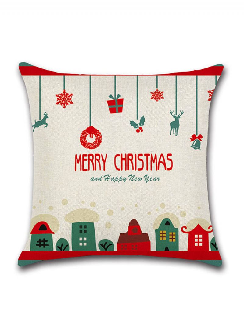 Cartoon Christmas Santa Elg Lin Bomullsputetrekk Hjemmesofa Jul Art Decor Putetrekk