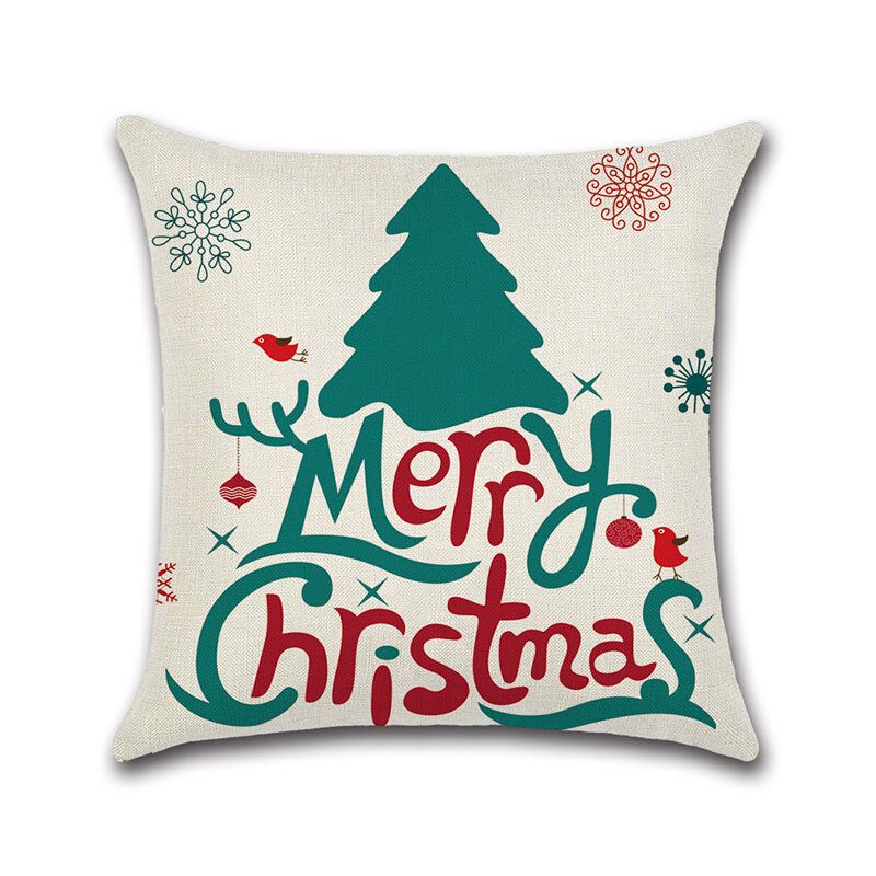 Cartoon Christmas Santa Elg Lin Bomullsputetrekk Hjemmesofa Jul Art Decor Putetrekk