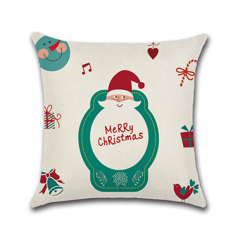 Cartoon Christmas Santa Elg Lin Bomullsputetrekk Hjemmesofa Jul Art Decor Putetrekk