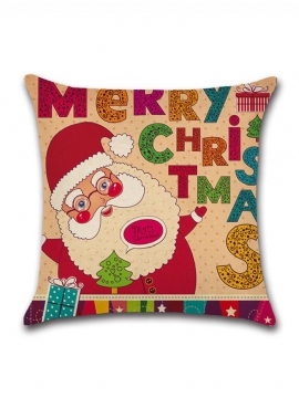 Cartoon Christmas Santa Mønster Lin Bomull Putetrekk Hjem Sofa Jul Art Decor Putevar