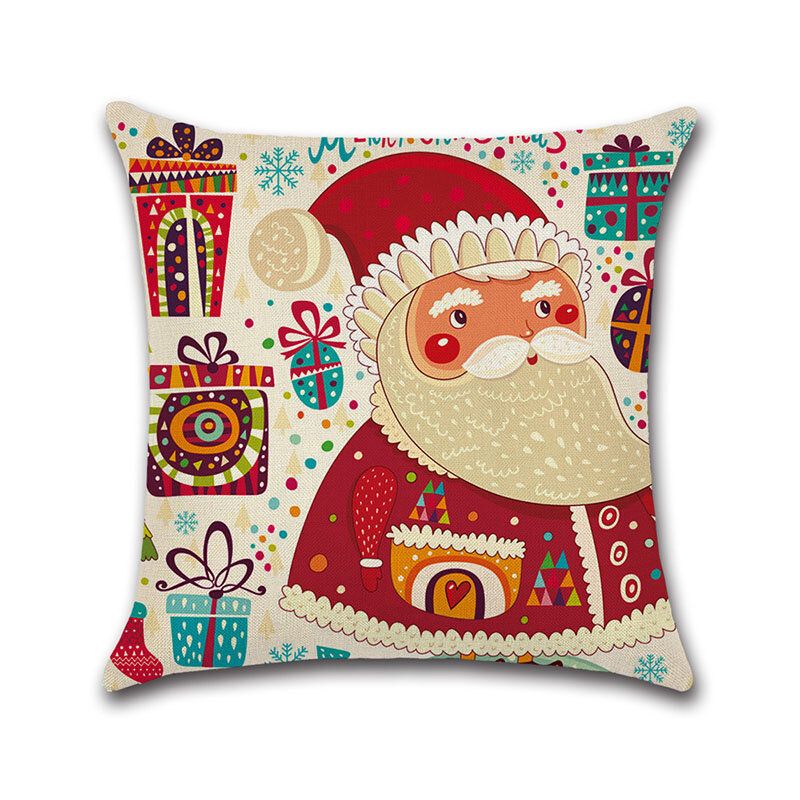 Cartoon Christmas Santa Mønster Lin Bomull Putetrekk Hjem Sofa Jul Art Decor Putevar