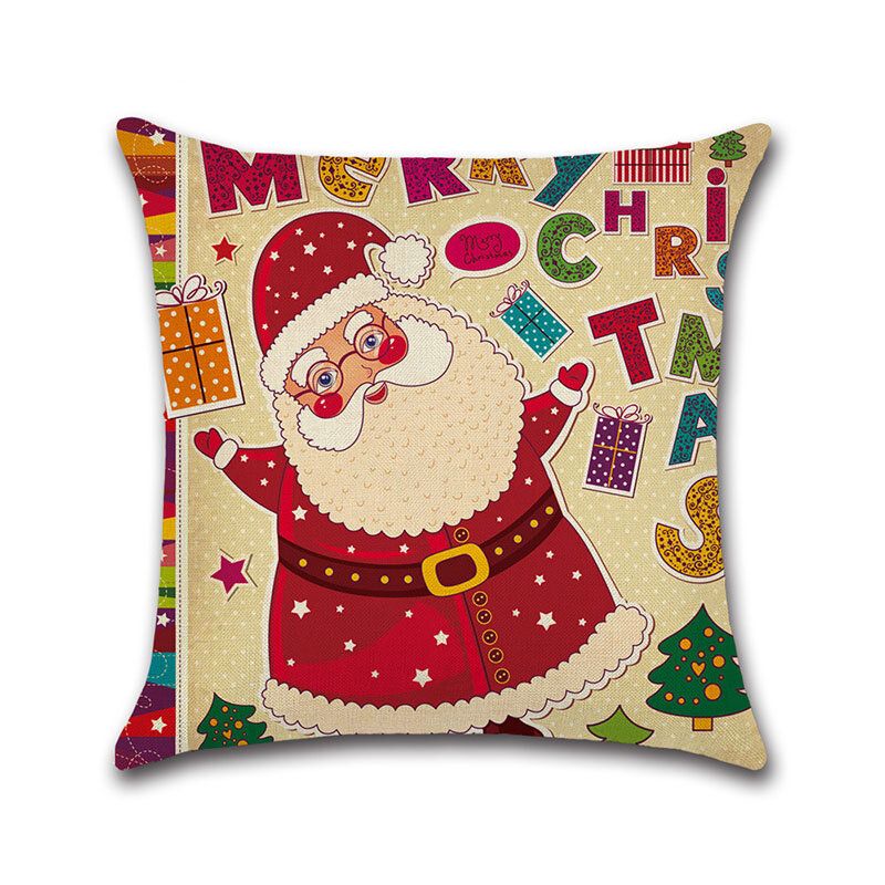 Cartoon Christmas Santa Mønster Lin Bomull Putetrekk Hjem Sofa Jul Art Decor Putevar