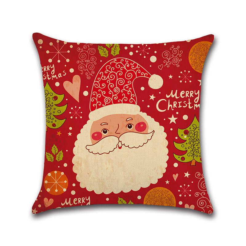 Cartoon Christmas Santa Mønster Lin Bomull Putetrekk Hjem Sofa Jul Art Decor Putevar