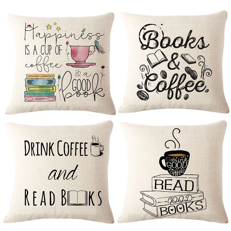 Coffee Books Theme Putetrekk Stol Sofa Sete Rygg Home Decor