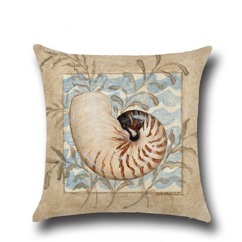 Conch Seahorse Seashell Putetrekk 45*45cm Bomull Lin Bryllupsdekor