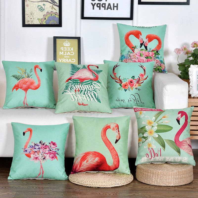 Creative Flamingo Tegneseriemønster Bomull Putetrekk Home Decor