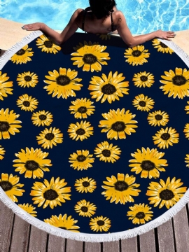 Daisy Sunflower Rundt Strandhåndkleteppe Hawaii Hawaiian Tropical Large Microfiber Terry Beach Runddy Palm Circle Piknikteppe Yogamatte Med Frynser