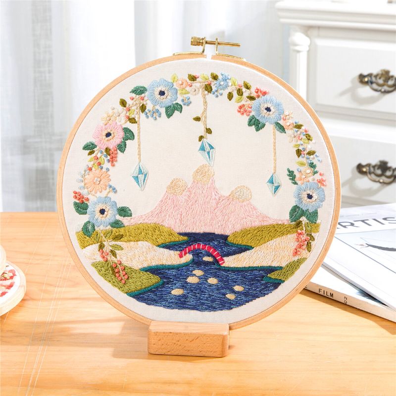 Diy Landskap Blomsterbroderisett Med Bøyle Håndarbeid Korssting Håndverk Gavekunst Hjemdekor