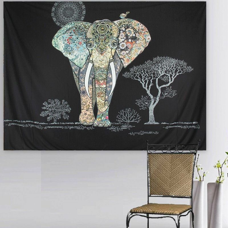 Elephant Indian Mandala Beach Håndkle Vegghengende Billedvev Bohemian Throw Mat Dorm Cover