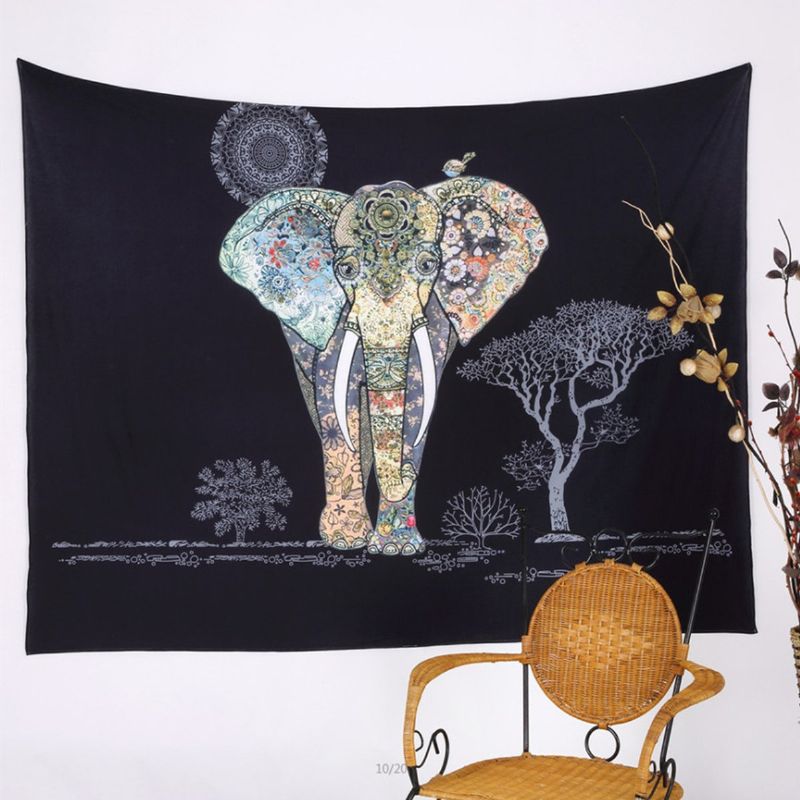 Elephant Indian Mandala Beach Håndkle Vegghengende Billedvev Bohemian Throw Mat Dorm Cover