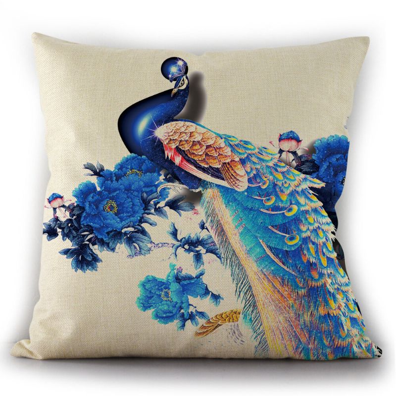 Enkel Peacock Flower Lin Putetrekk Sofa Hjem Bil Des