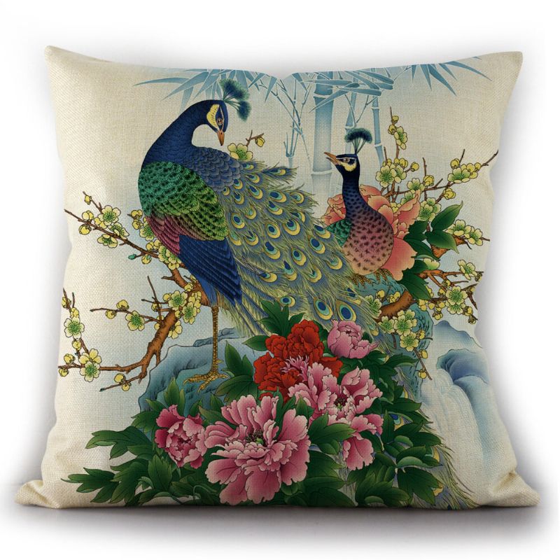 Enkel Peacock Flower Lin Putetrekk Sofa Hjem Bil Des