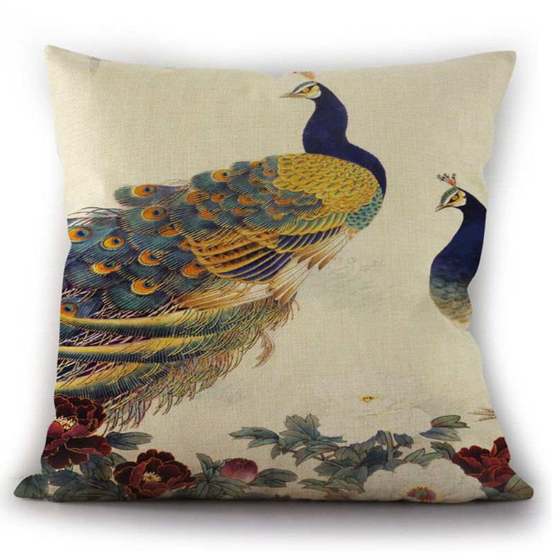 Enkel Peacock Flower Lin Putetrekk Sofa Hjem Bil Des