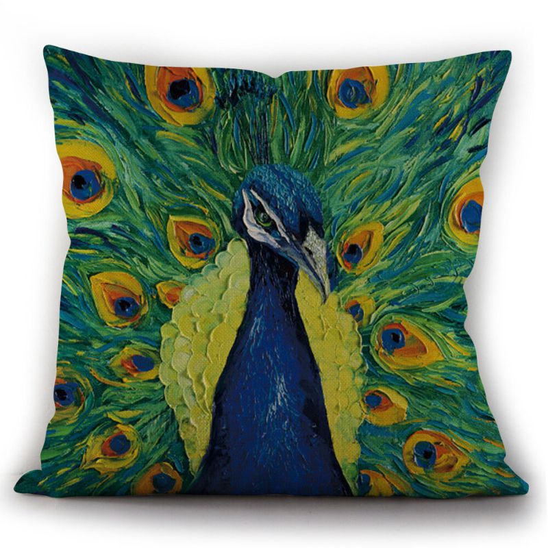 Enkel Peacock Flower Lin Putetrekk Sofa Hjem Bil Des