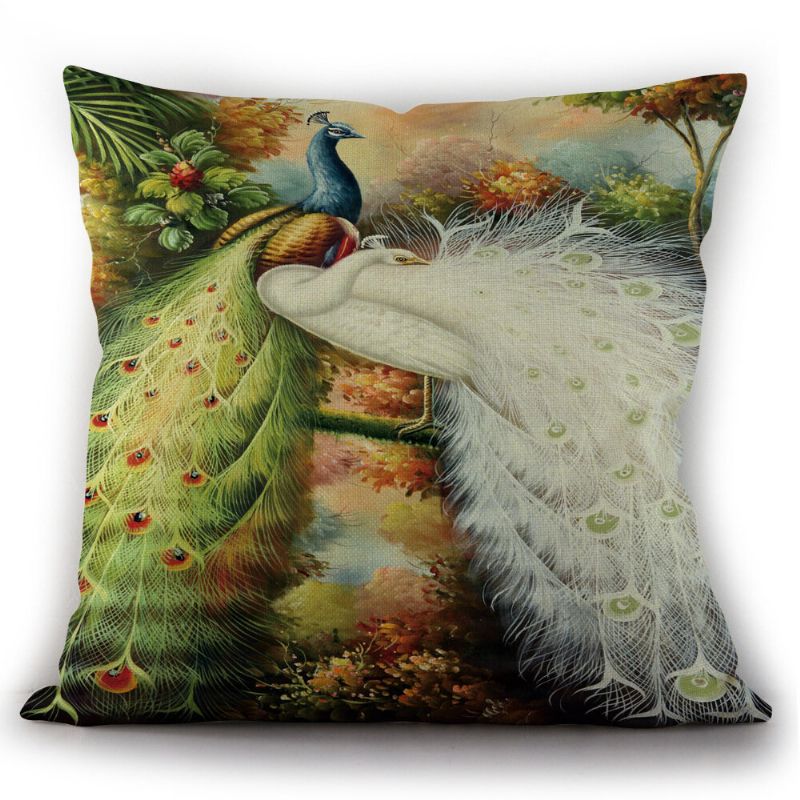 Enkel Peacock Flower Lin Putetrekk Sofa Hjem Bil Des