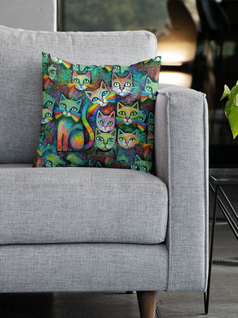 Fargerike Katter Mønster Lin Putetrekk Hjem Sofa Art Dekor