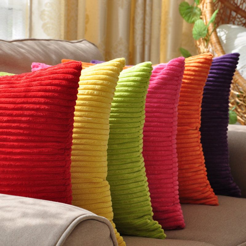 Firkantet Candy Color Corn Putetrekk Corduroy Kontor Ryggpute Home Decor