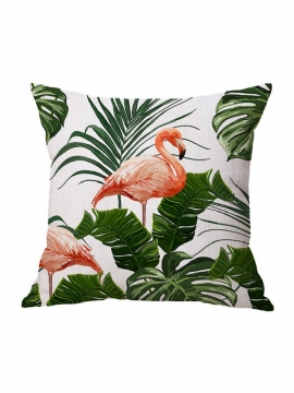 Flamingo Lin Putetrekk Mønster Akvarell Grønne Tropiske Blader Monstera Leaf Palm Aloha