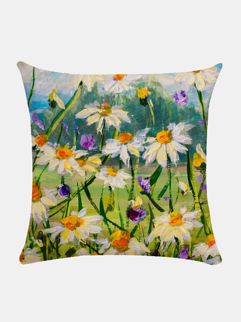 Floral Overlay Print Mønster Lin Putetrekk Hjem Sofa Art Decor