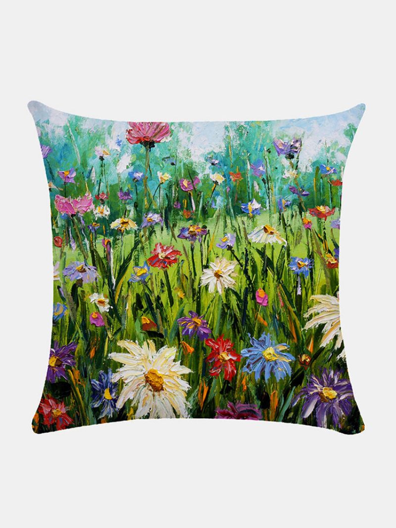 Floral Overlay Print Mønster Lin Putetrekk Hjem Sofa Art Decor