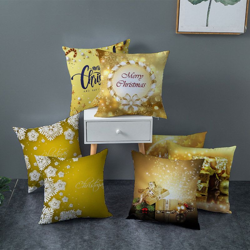 Golden Jingle Merry Christmas Lin Putetrekk Hjem Sofa Decor