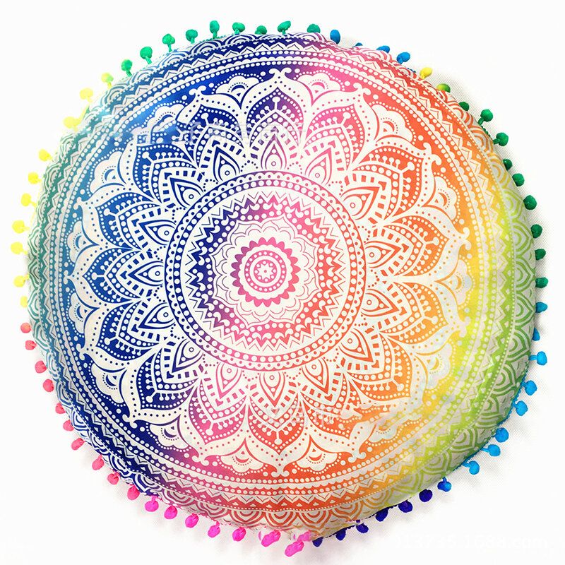 Gradient Bohemian Floral Mandala Rundsete Putetrekk Hjem Sofa Art Decor